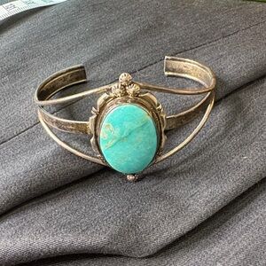 Vintage Genuine Turquoise Stirling Silver Cuff Bracelet